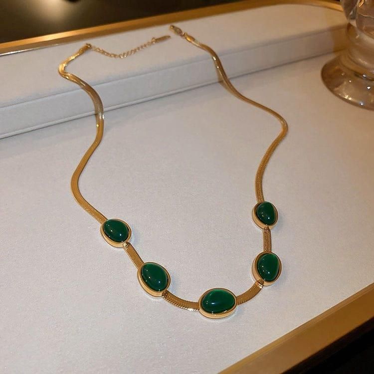 Oval Green Crystal Pendant Necklace Set | š„Free Braceletš„